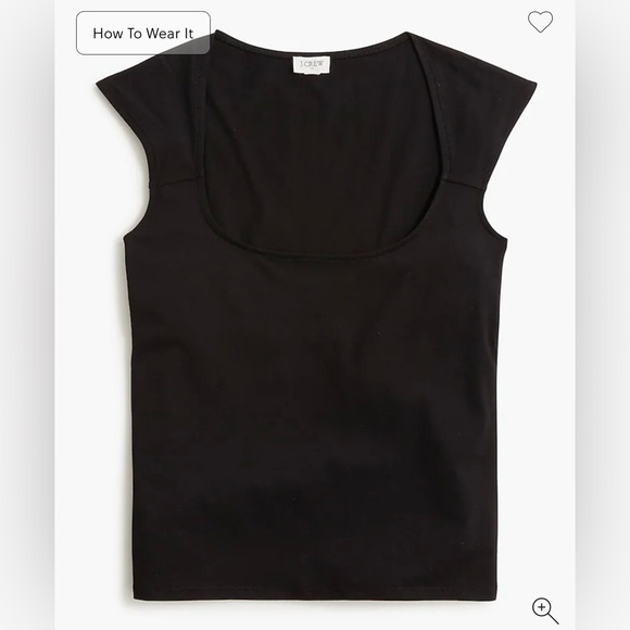 J.Crew Cap-sleeve stretch cotton-blend squareneck tank top in black - Picture 3 of 5
